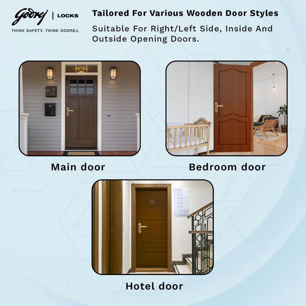 Godrej  Mortise Door Lock | Handle Set | ELC 09 | 6 Lever Locking Mechanism | Reversible Latch | For Home and Office  | for Wooden Doors | Antique Brass Finish | 5 Year Warranty